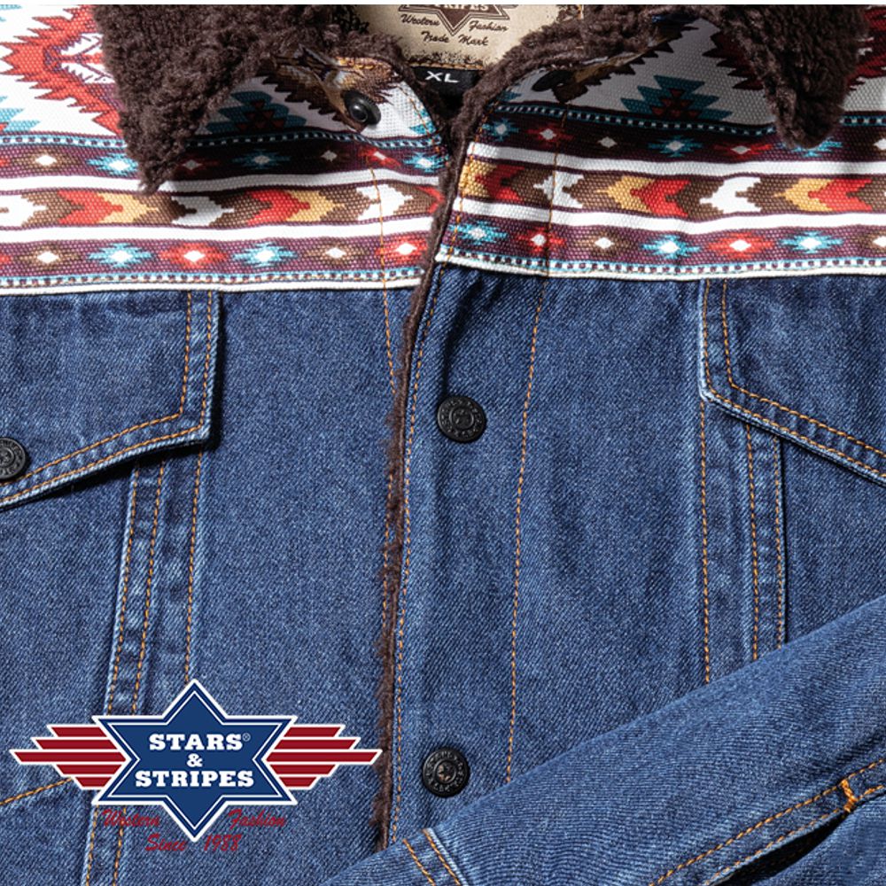 Warm gefütterte Jeans-Jacke im Western-Stil