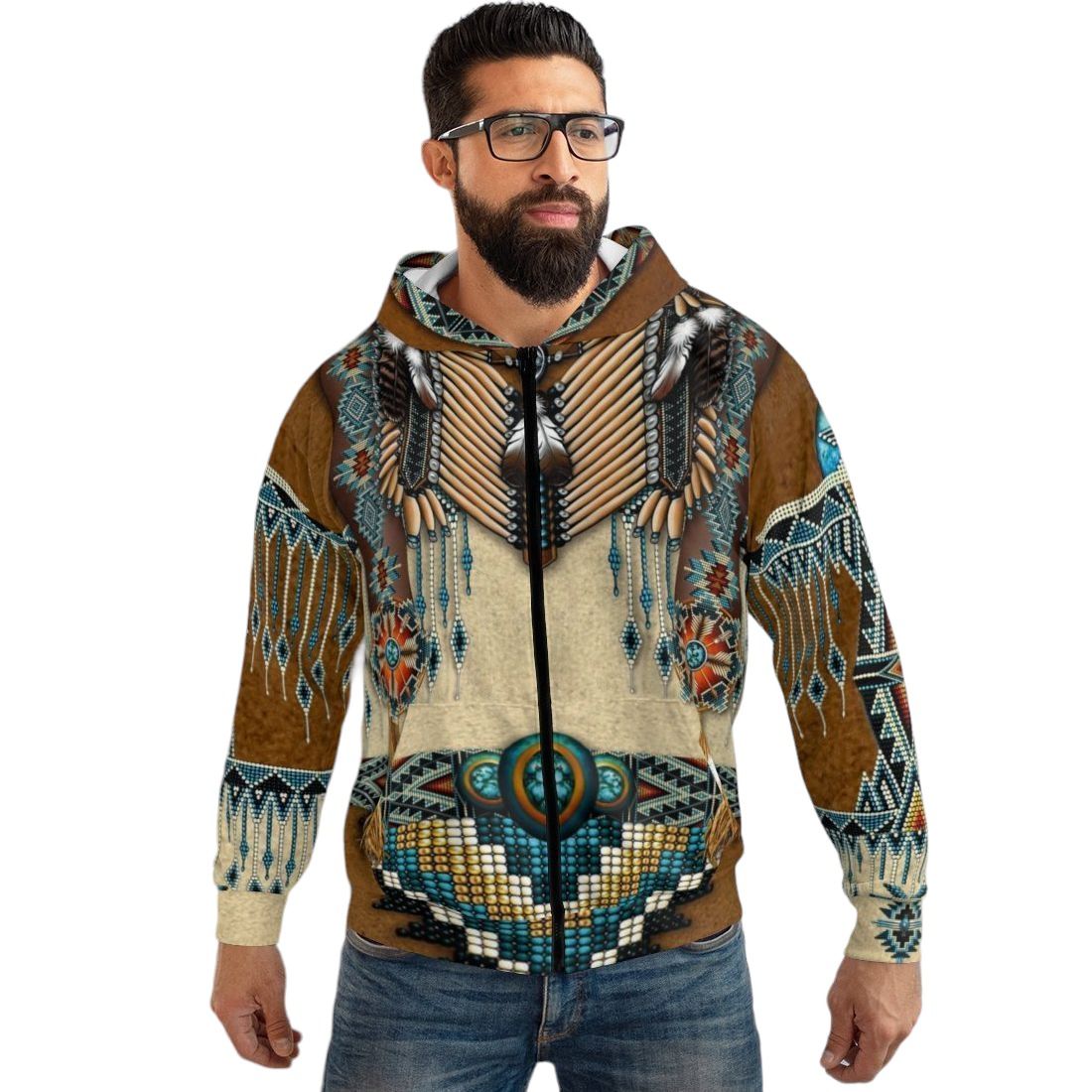 Premium Indianer-Hoodie / Kapuzenshirt mit Reißverschluss - Apache Warrior