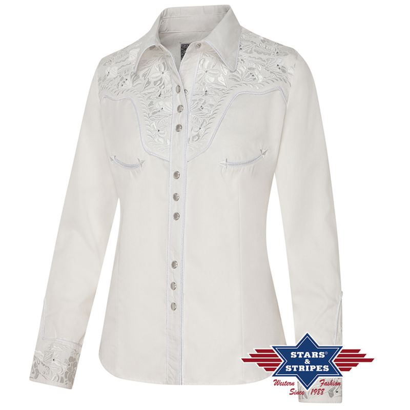 Westernbluse  Hailey, Weiß, bestickt