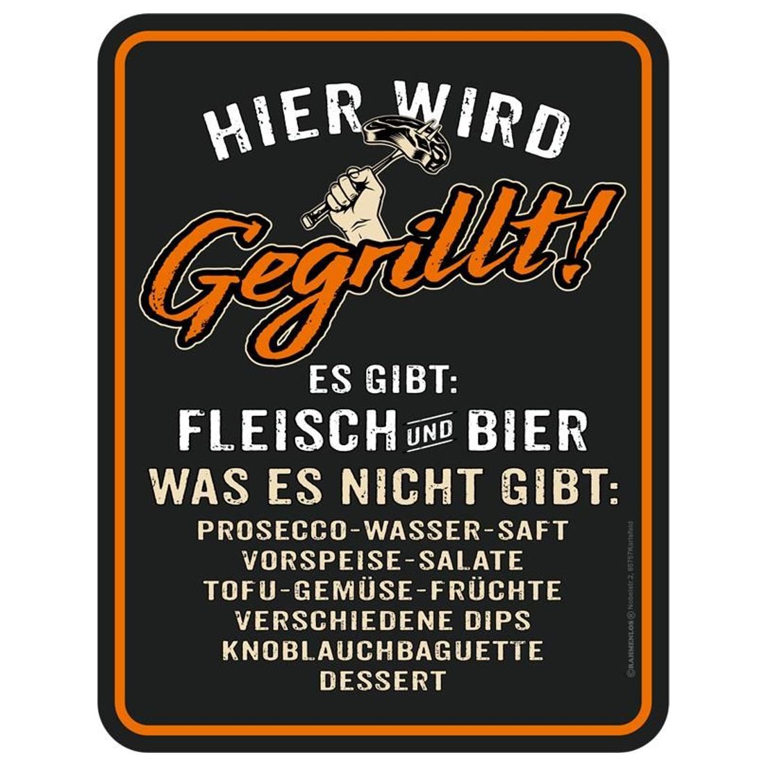 Blechschild - Grillen - Fleisch und Bier