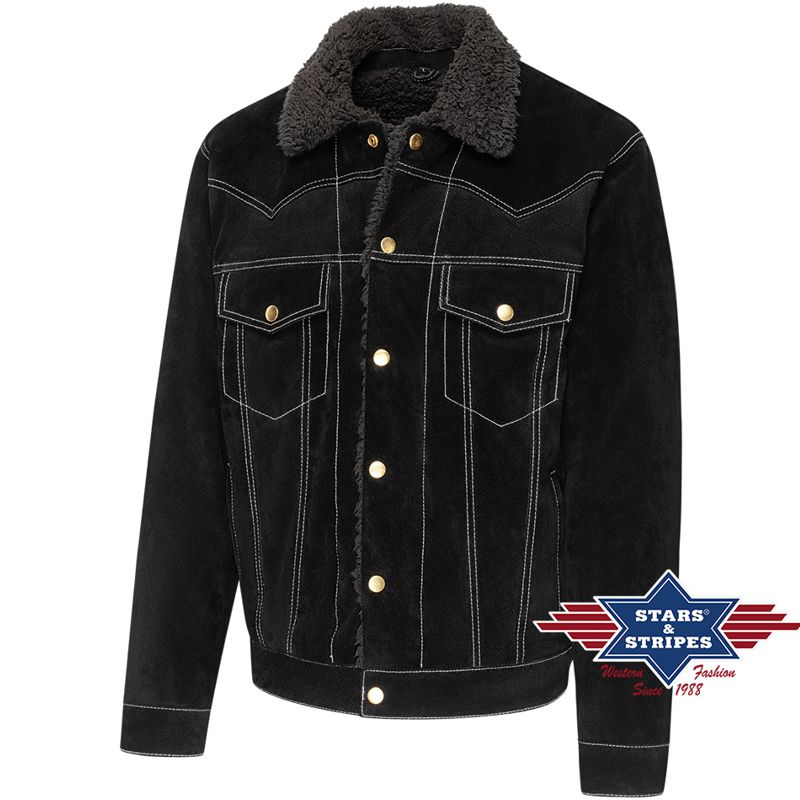 Warm gefütterte Western-Jacke aus Wildleder - Decker, Schwarz
