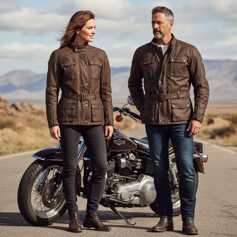 Scippis Oilskin Unisex Motorrad-Jacke - Cruiser, Braun