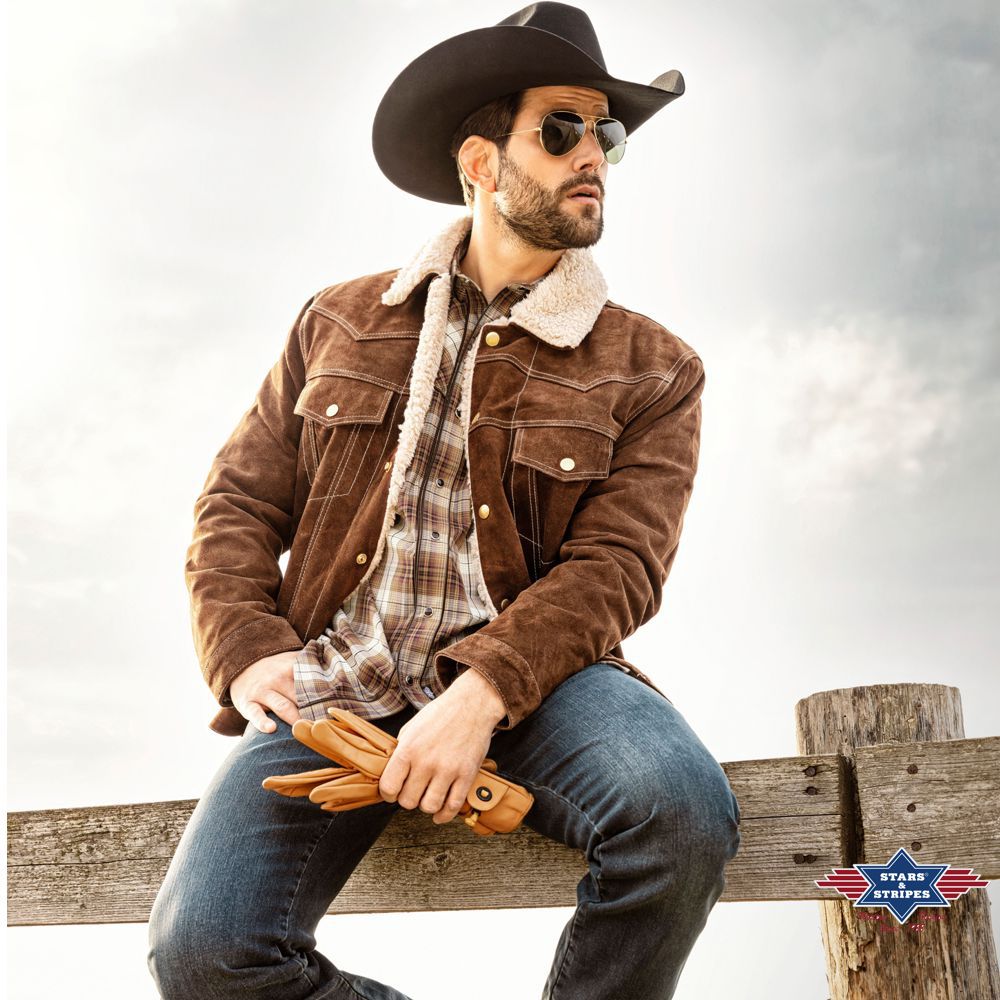 Warm gefütterte Western-Jacke aus Wildleder - Decker, Braun