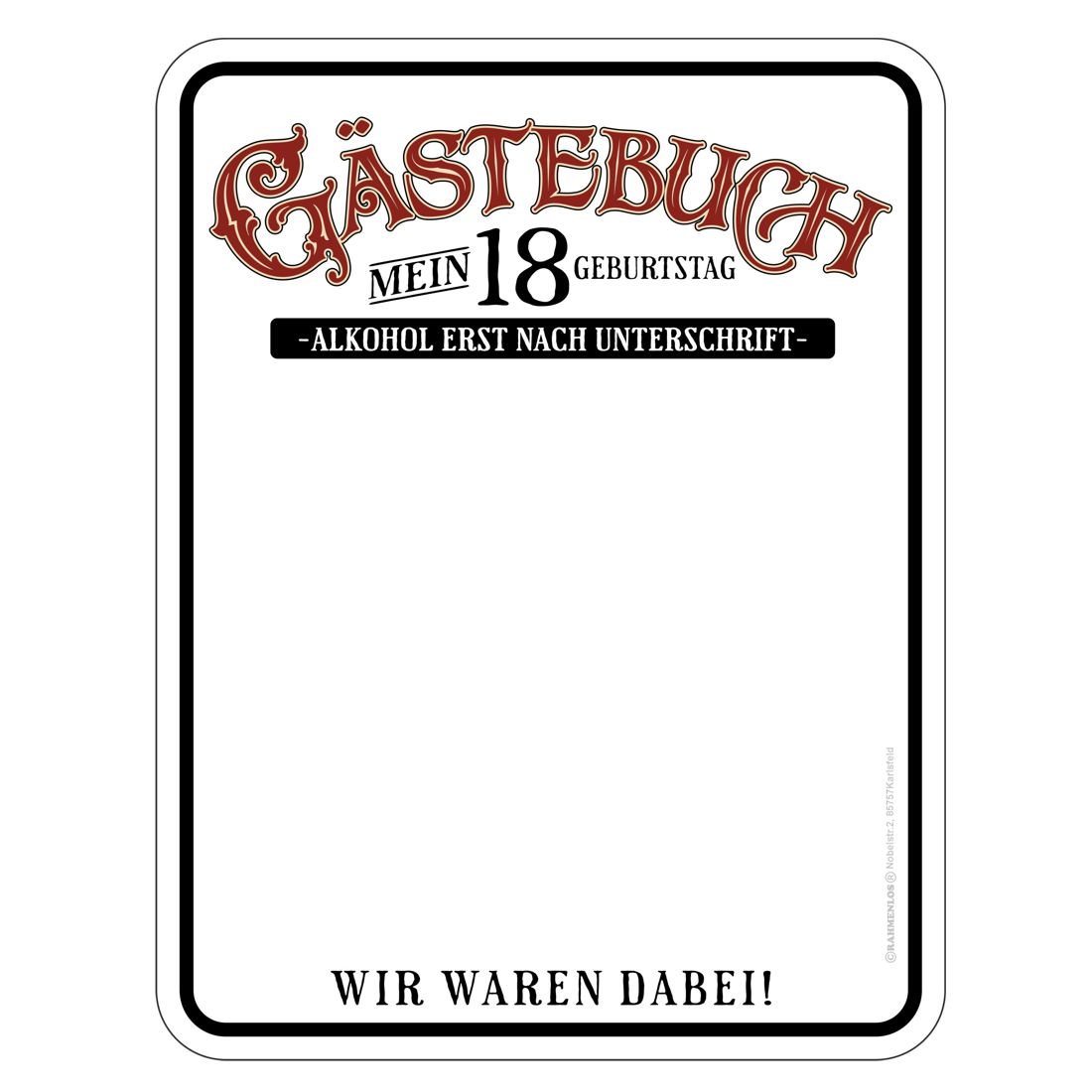 Blechschild - 18. Geburtstag - Gästebuch