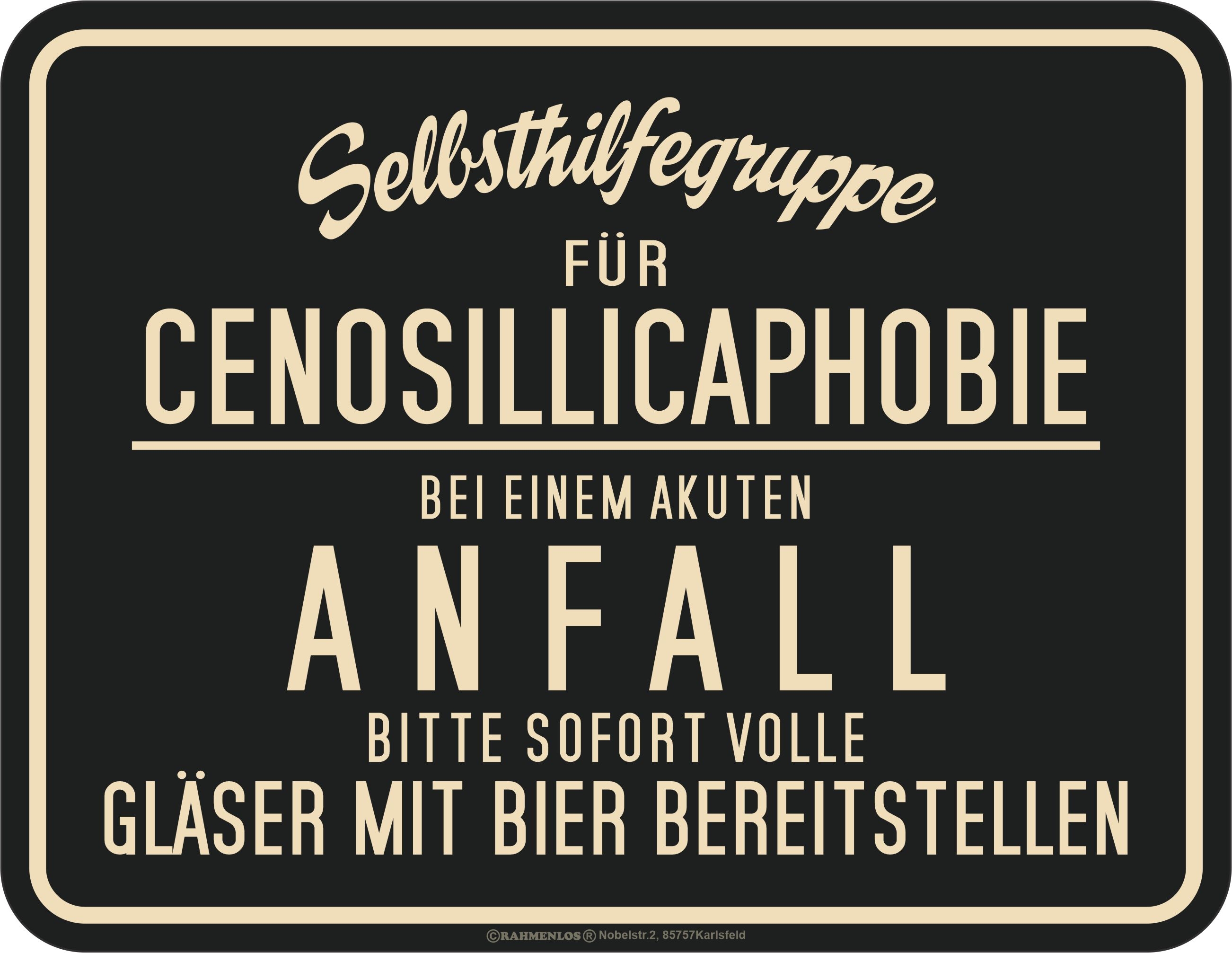 Blechschild - Bier - Selbsthilfegruppe für Cenosillicaphobie