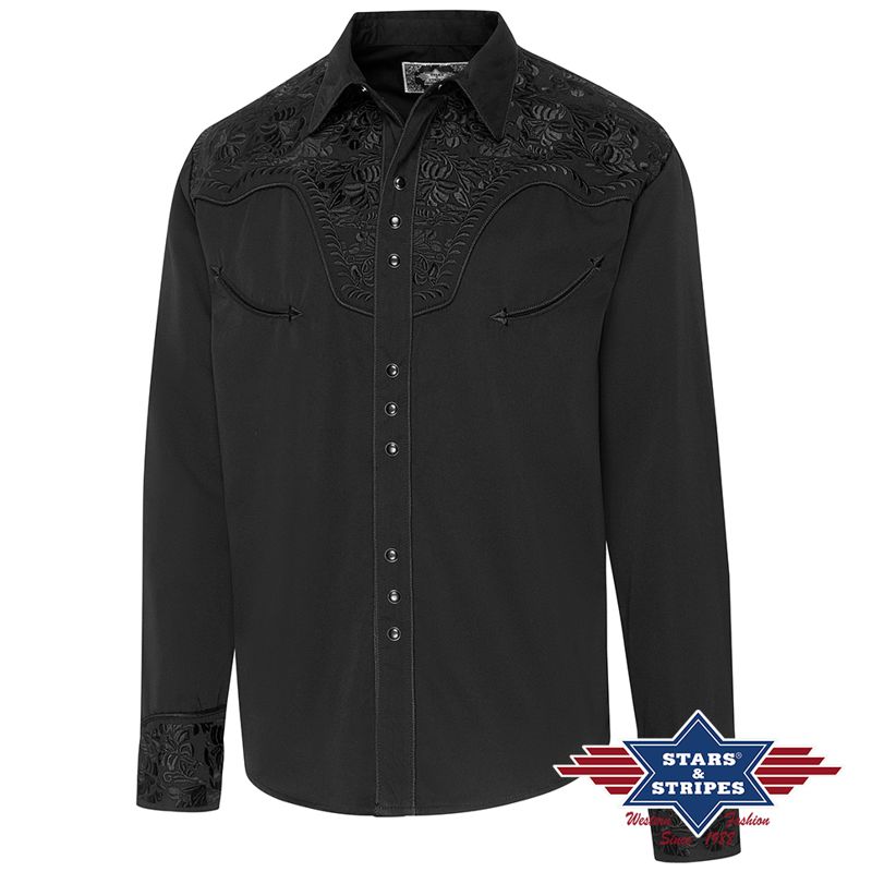 Westernhemd Brody, Schwarz, bestickt