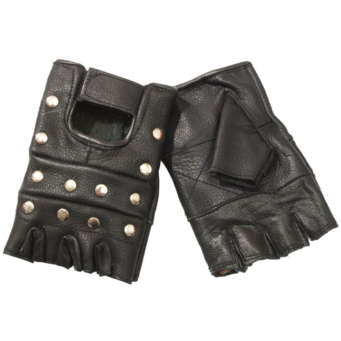 Lederhandschuhe - Schwarz mit Nieten, Fingerlos